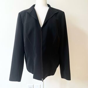 Lafayette 148 Black Zipper Blazer Jacket Size 16 Career Office Workwear Classic